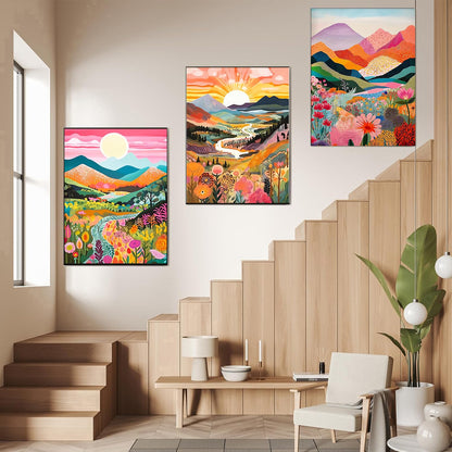 EIBEILI 3-Piece Square Adult Diamond Art Set,Mountains Diamond Painting Kit, 5D Diamond Art Kit DIY Diamond Dot Gemstone Artist Home Wall Decor,12x16 inch