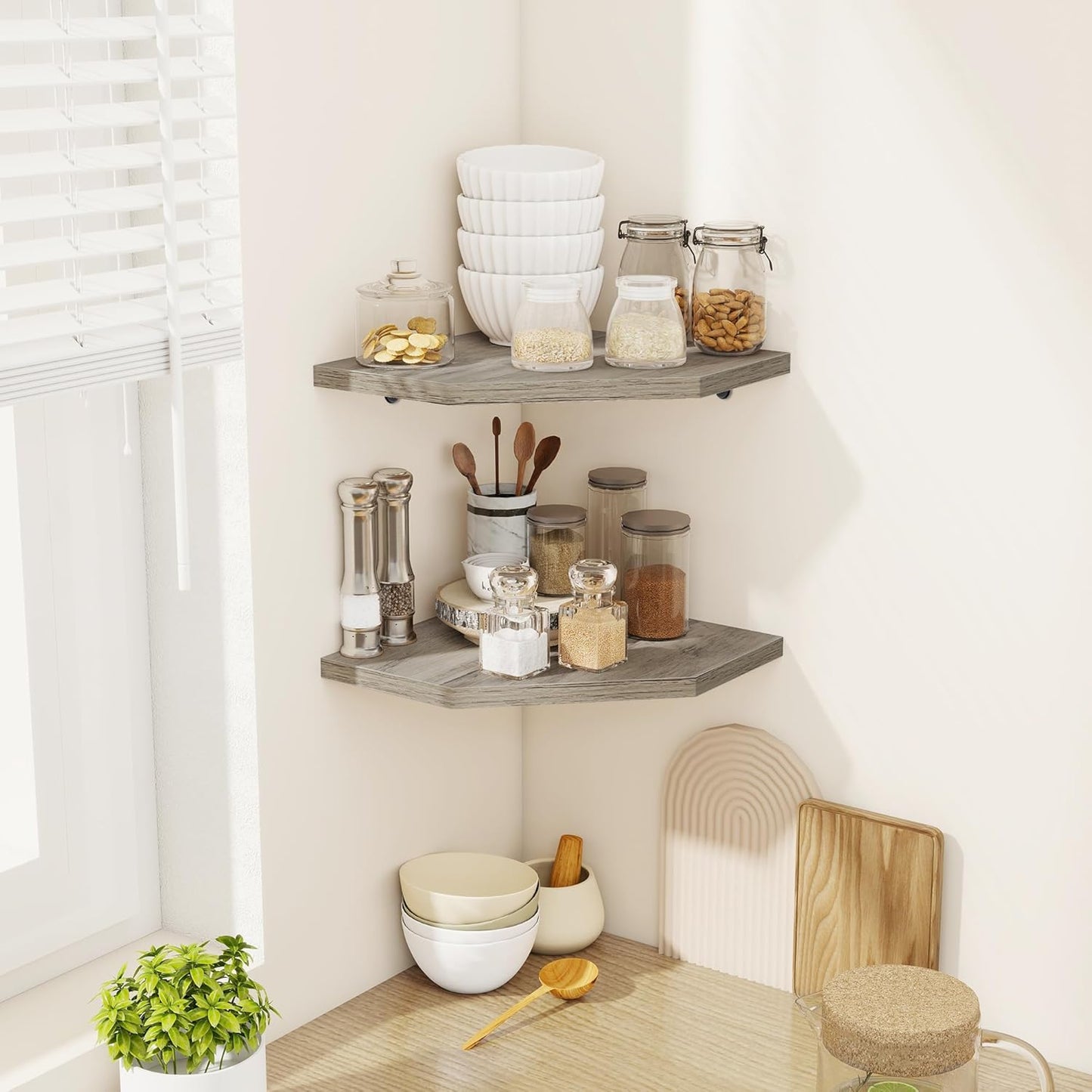 Realgulf 4-Pack Corner Shelves for Bathroom & Kitchen, Space-Saving Floating Corner Wall Shelf with Easy Installation