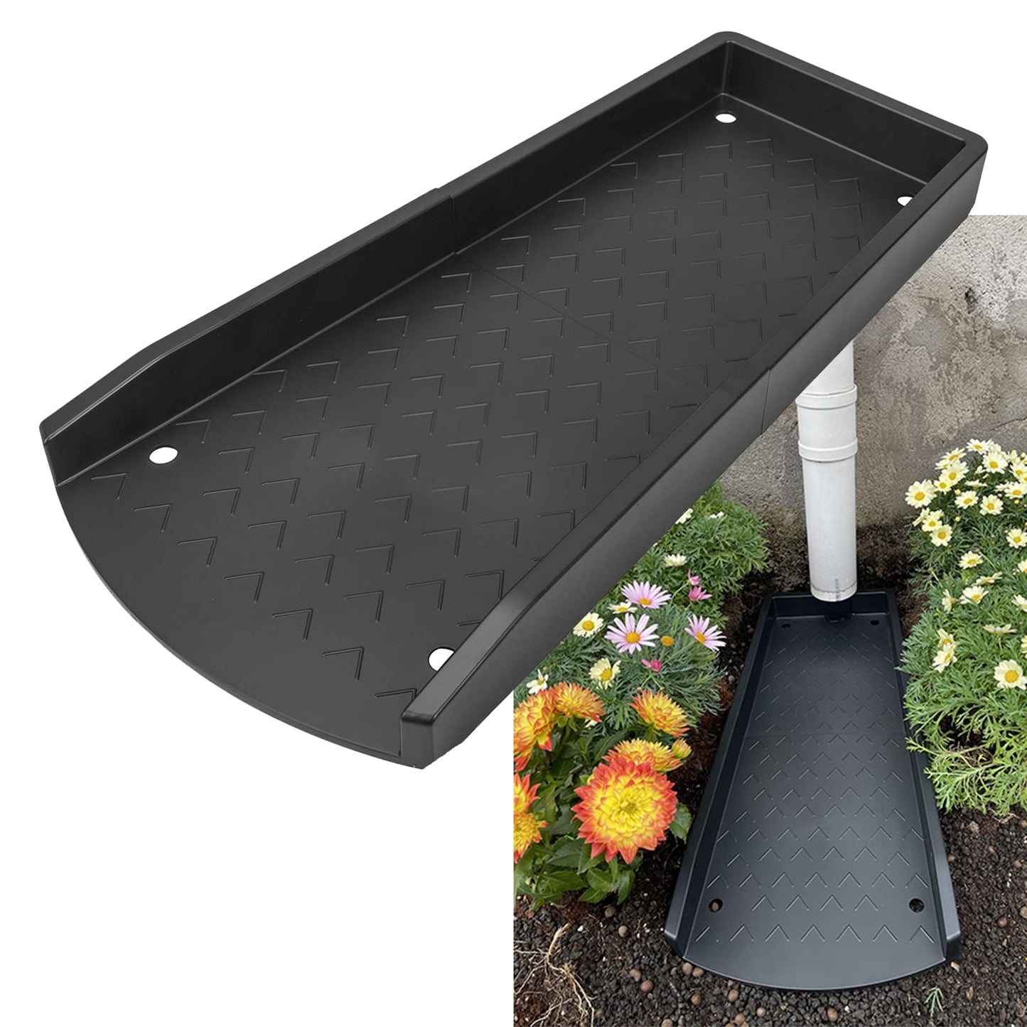 Jamphaza 2 Pack Gutter Downspout Extensions, Rain Gutter Downspout Splash Block, Down Spout Extender, Drain Gutter Guard Diverter, Splash Guards Rainwater Drainage 24" (Black 2Pack)