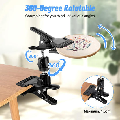 Boocalny Portable Metal Embroidery Hoop Stand Holder, 360° Rotated Adjustable Embroidery Table Stand Clamp Clip, Metal Cross Stitch Hoop Stand Tabletop Craft Clamp for DIY Needlework Needle Sewing