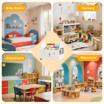 Jomzuci 4 Wooden Kids Bookshelf Bookcase, Toddler Montessori Bookshelf, Nursery Book Shelves with Adjustable Dividers