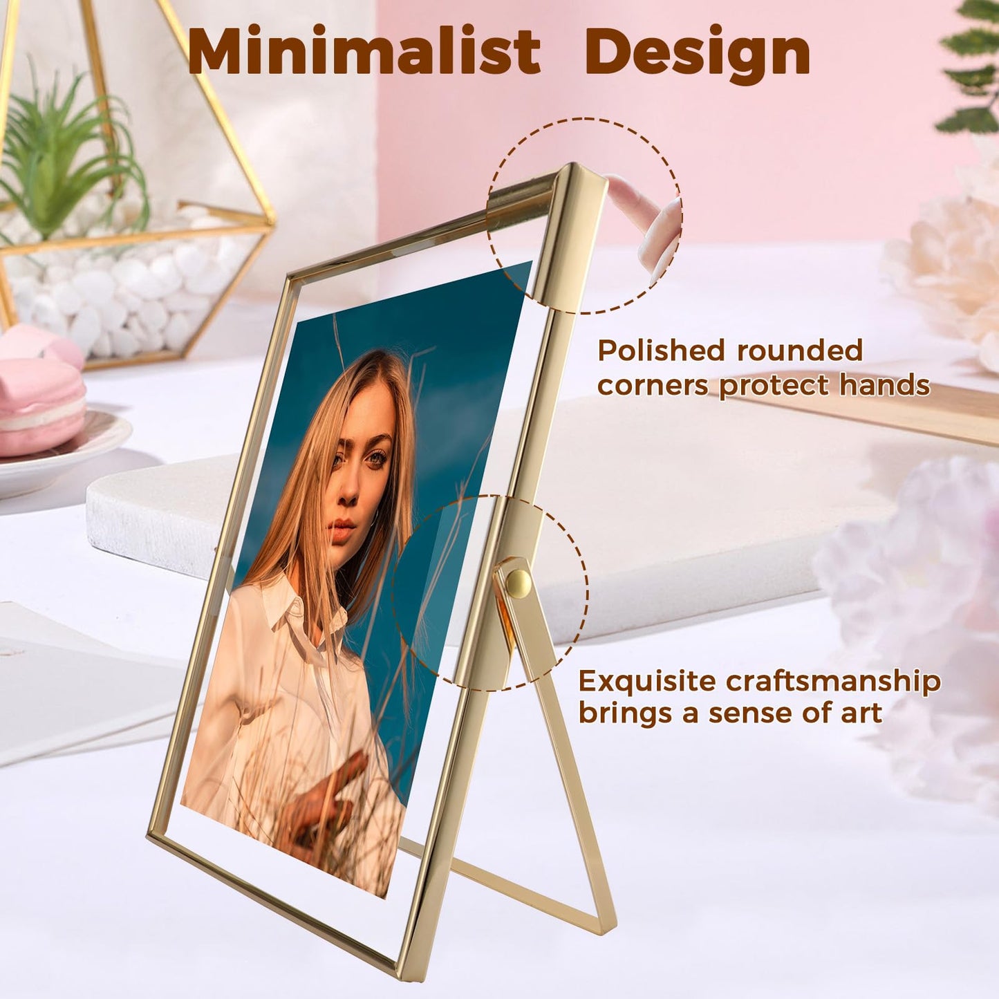 AhaGo Gold Floating Frame, 10"x12", Vertical, For Picture 8.5x11, 8x10, 7x9, Tabletop Shelf Photo Frame, Classy For Father's Day, Birthday or Wedding