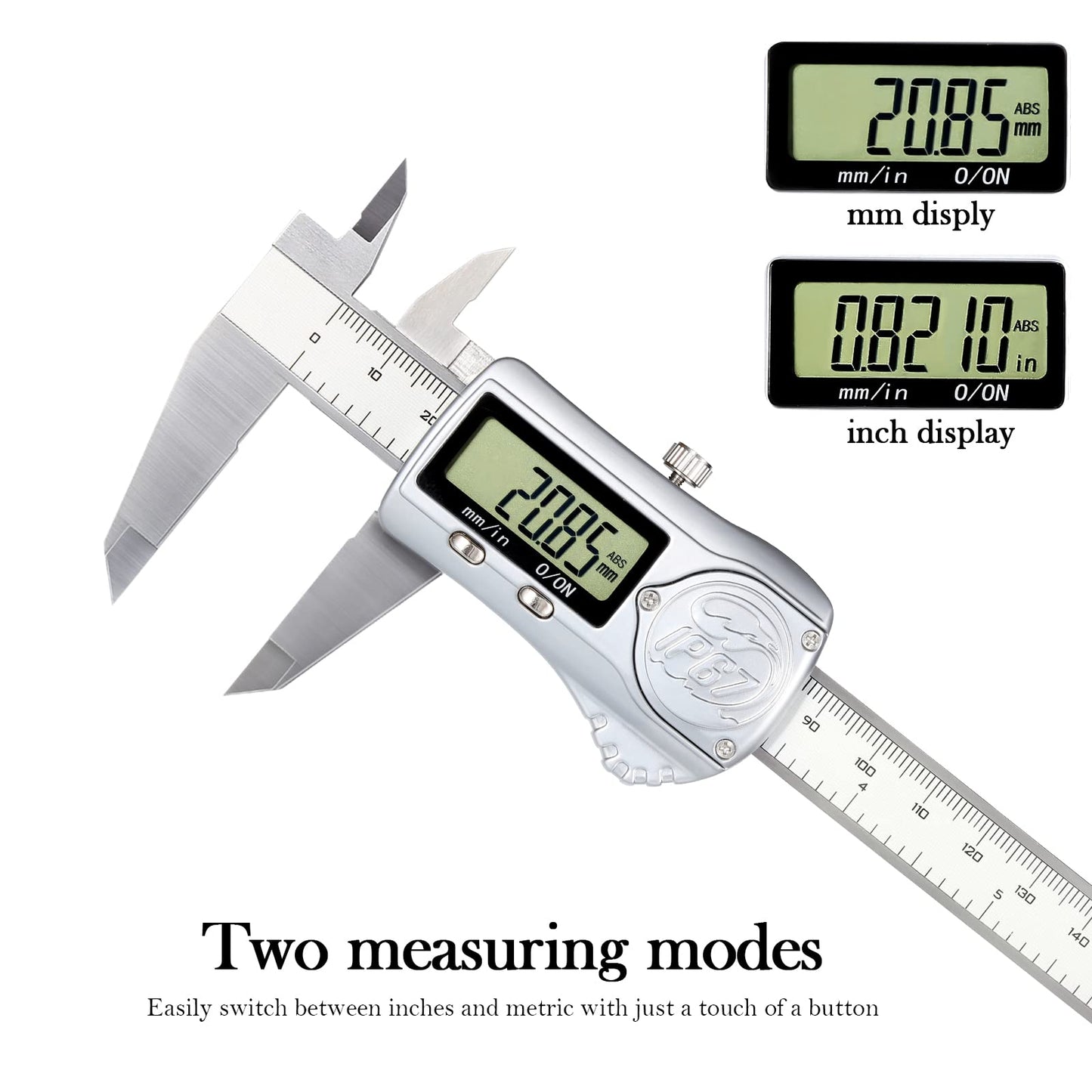 Skysummr IP67 Waterproof Electronic Vernier Digital Caliper Measuring Tool Stainless Steel, Absolute Origin, 0-6 inch/150mm, Large LCD Screen, Extreme Accuracy