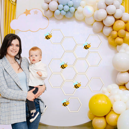 Gerrii 36 Pcs 6.8 Inch Honeycomb Decorations Unfinished Wooden Hexagon Wall Decor Hexagon Wall Stickers Decorative Wood Honeycomb Beehive Sign for Baby Shower Honeybee DIY Birthday Party Decor