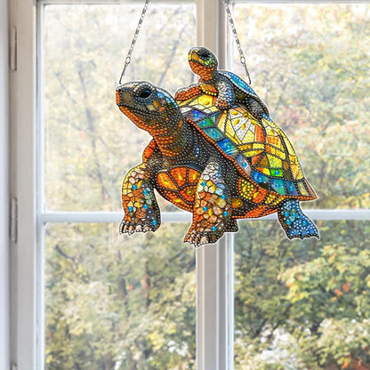 C'eitura DIY Diamond Painting Turtle Suncatcher Kit - Stained Glass Style Crystal Art Hanging Pendant for Home Window Decor, Arts and Crafts Gift for Women, Teens