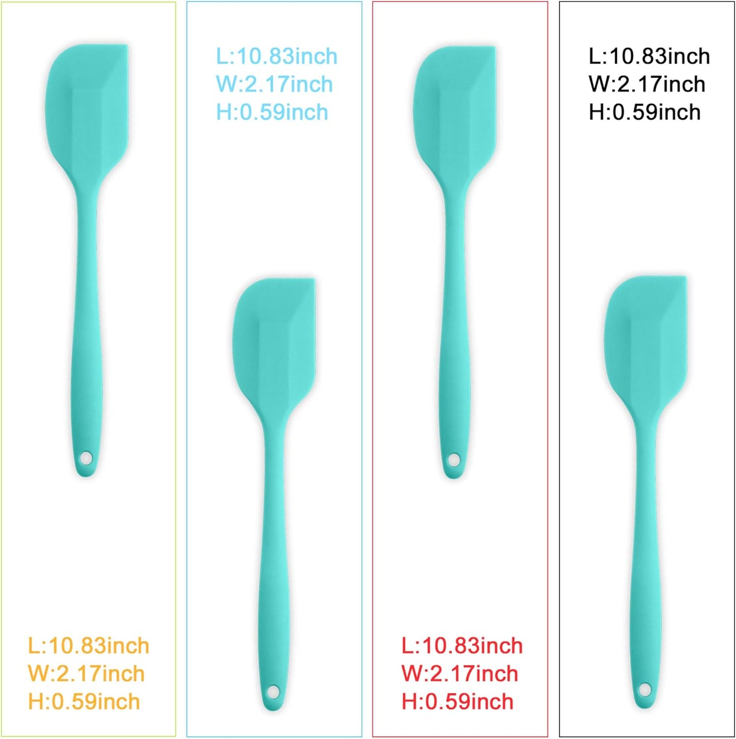 Silicone Spatula Set, 4-piece, Heat-Resistant Non-stick Rubber with Stainless Steel Core, Light Blue