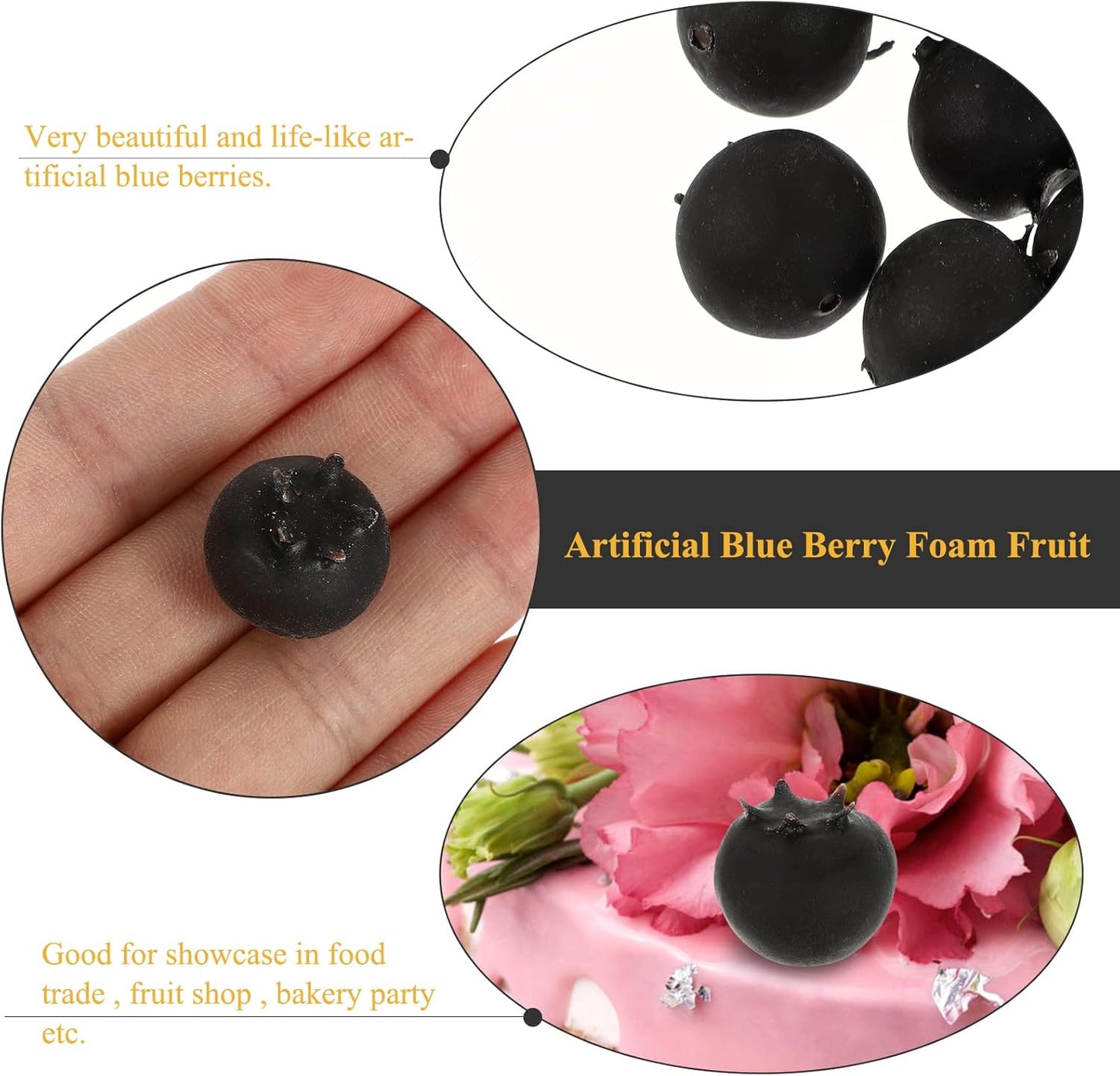 Artificial Blueberry, Fake Blueberries, Lifelike Frosted Blueberries Simulation for Decor, 50pcs