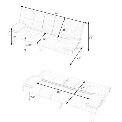 KEIKI 67" Convertible Sofa Bed with Cup Holder, 3 in 1 Futon Sofa Bed, PVC Sleeper Sofa Chair for Living Room, Office, Green