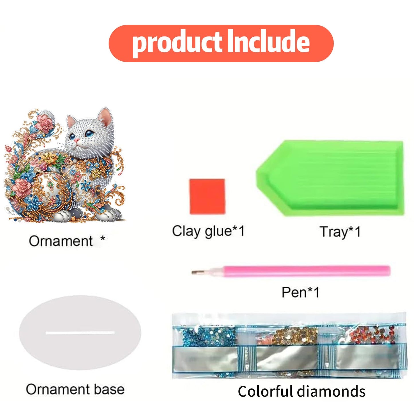 ACSAUMMY 5D Diamond Art Kits for Adults, Diamond Art Painting Desktop DIY Diamond Art Tabletop White Cat Diamond Arts and Crafts for Kids Adults Stand Up Gem Painting Kit for Decoration