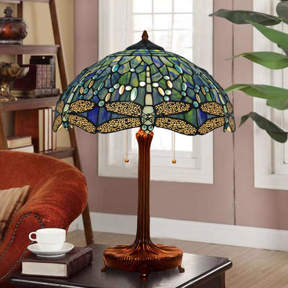 16 Inch Tiffany Style Stained Glass Lamp Shade Replacement Vintage Dragonfly Lampshades Only with Cap Fit for Bedside Reading Lamp Study Light Kitchen Lamp Dining Room Lamp Floor Lamp,Blue