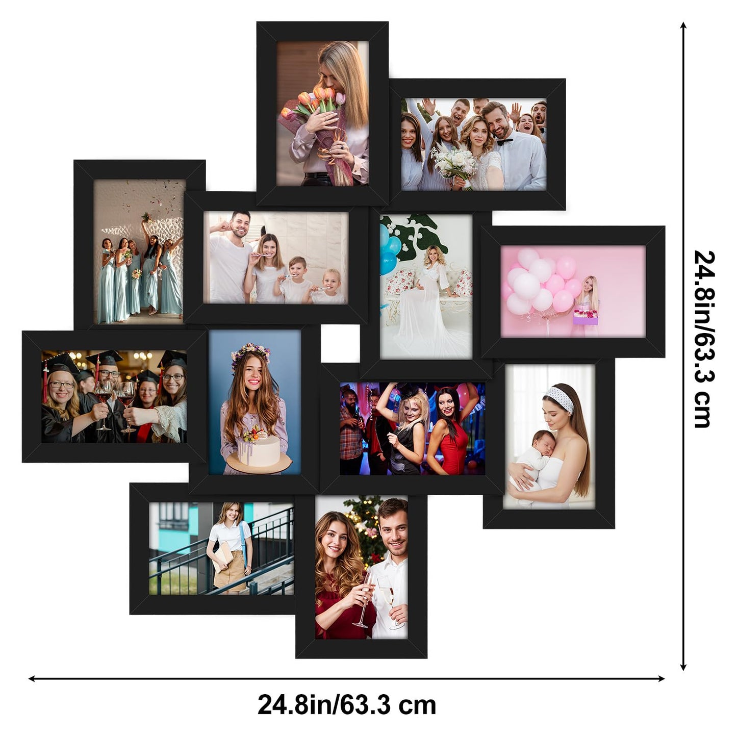 xozeooeu 12 Pack 4x6 Picture Frame Collage, Multi Photo Frames Wall Decor Set with Glass Front and Hanging Hooks, Assembly Required Black