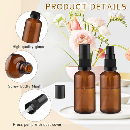 10 Pack Empty Amber Glass Pump Bottles Refillable Cream Lotion Bottles Travel Cosmetic Dispenser Bottle for Sample,Liton,Cream,Liquids Aromatherapy and More (50ml/1.7oz)