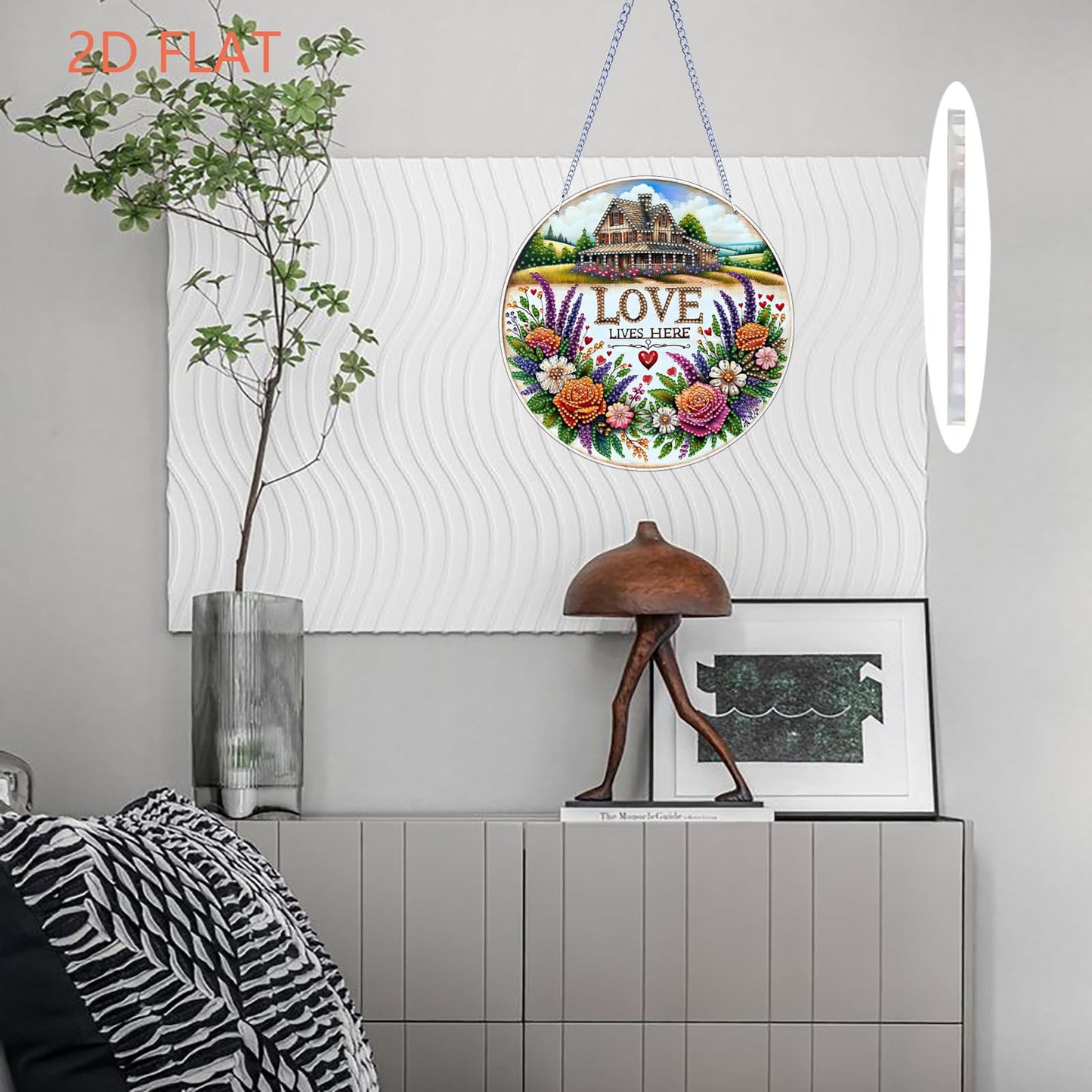5D Diamond Painting Kit for Adults, DIY Hanging Flower Suncatcher Pendant - Crystal Rhinestone Art with Gift Box, Home Window Ornament, Double Sided (Flower House)