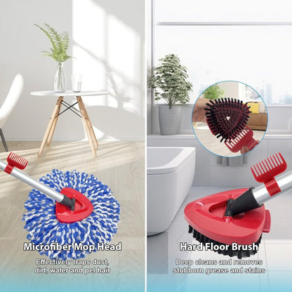 Fatmass Spin Mop Head and Brush Replacement Compatible with O Cedar EasyWring 1-Tank System, 4 Mop Replace Heads, 1 Handle, 1 Base and 1 Scrub Brush Combo Set