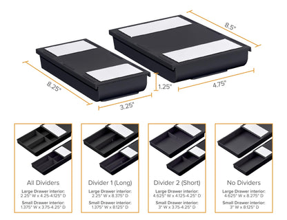 Bostitch Konnect Under Desk Drawer, Self-Adhesive Slide Out Storage Organizer with 4 Customizable Dividers, 2-Pack