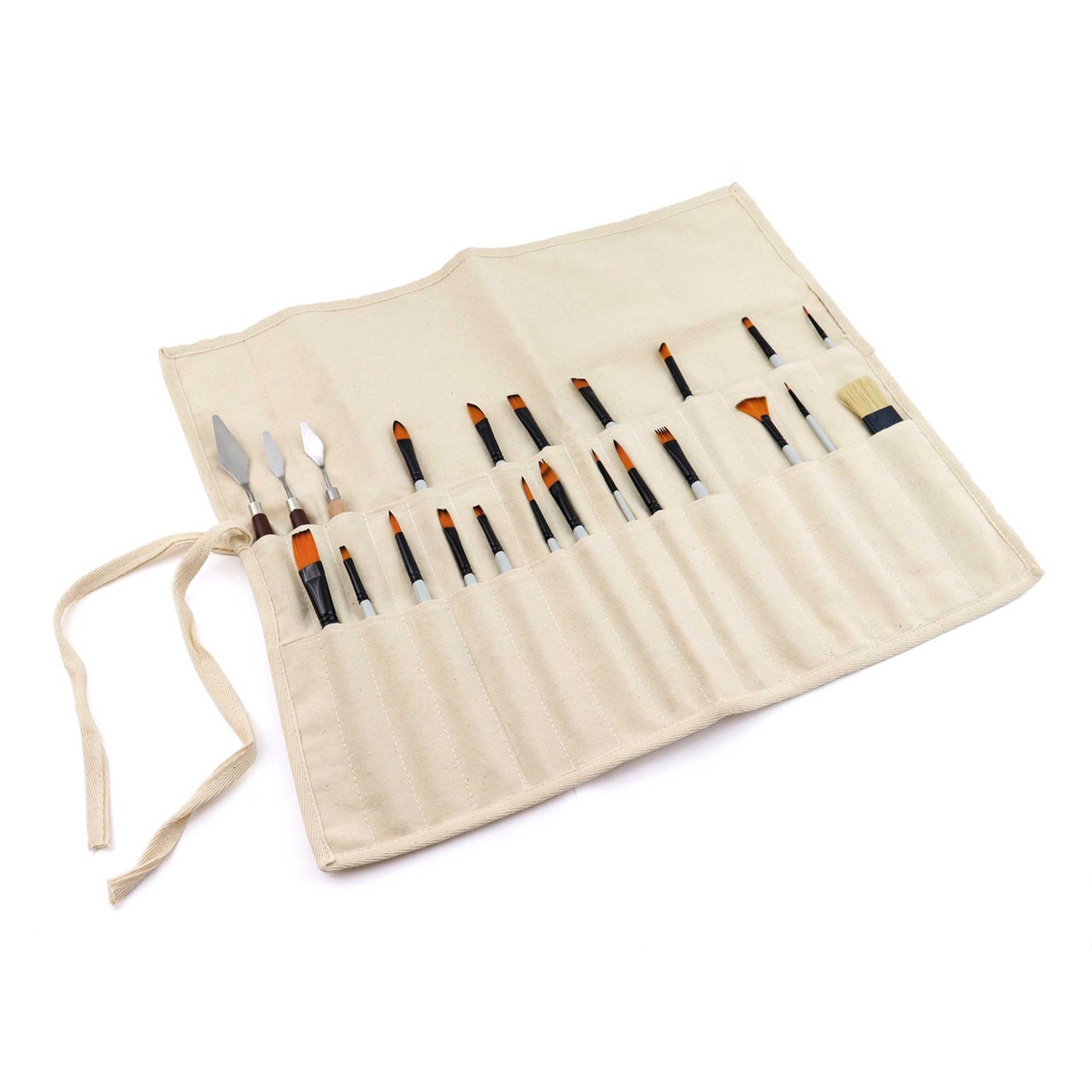 Liquidraw 30 Pocket Canvas Paint Brush Holder - Natural | 21" x 18" | Roll Up Brush Storage Pouch | Ideal Case for Paintbrush & Art Tool Storage | Easy to Carry | Also Great for Storing Makeup Brushes