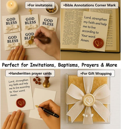 Christian Wax Seal Stamp Kit – Cross, Jesus Fish, Faith Hope Love – Religious Symbols for Envelopes, Letters, Bible Journaling (Mini Christian Wax Seal Stamp Set)