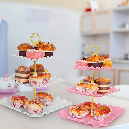 5 Pcs Dessert Table Display Set - 2 Pcs 3-Tier Dessert Display Stands & 3 Pcs Serving Tray - Dessert Trays Dessert Stands Treat Table Displays Set for Tea Parties,Birthdays & Baby Showers
