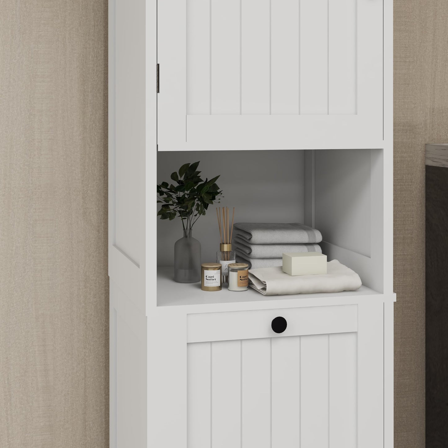 One Compartment One Door Tilt Out Laundry Sorter Cabinet White