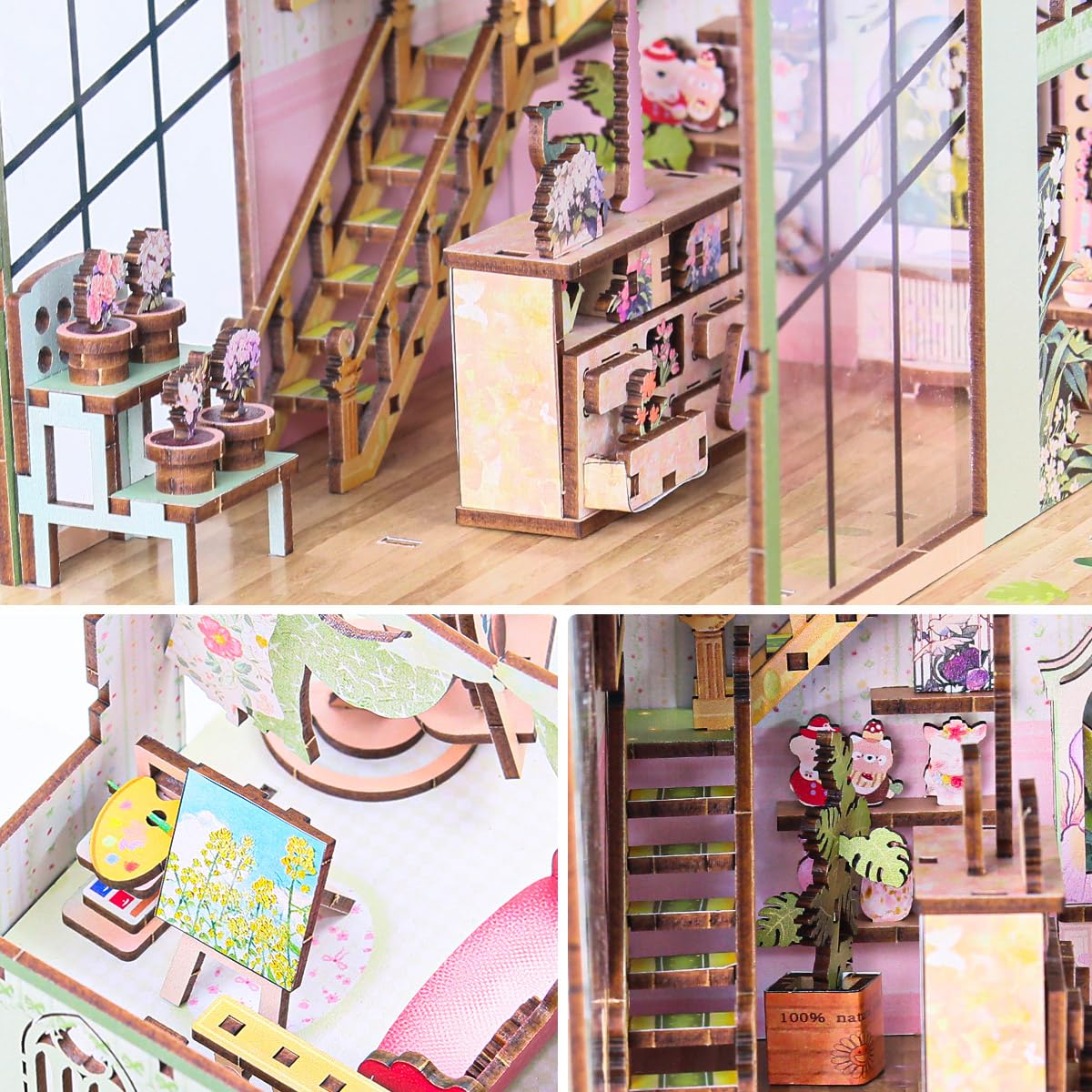 Miniature Flower House Kit, DIY Flower Dollhouse Booknook Making Set, 3D Wooden Puzzle Bookshelf Decor with Furniture for Adults & Teenagers
