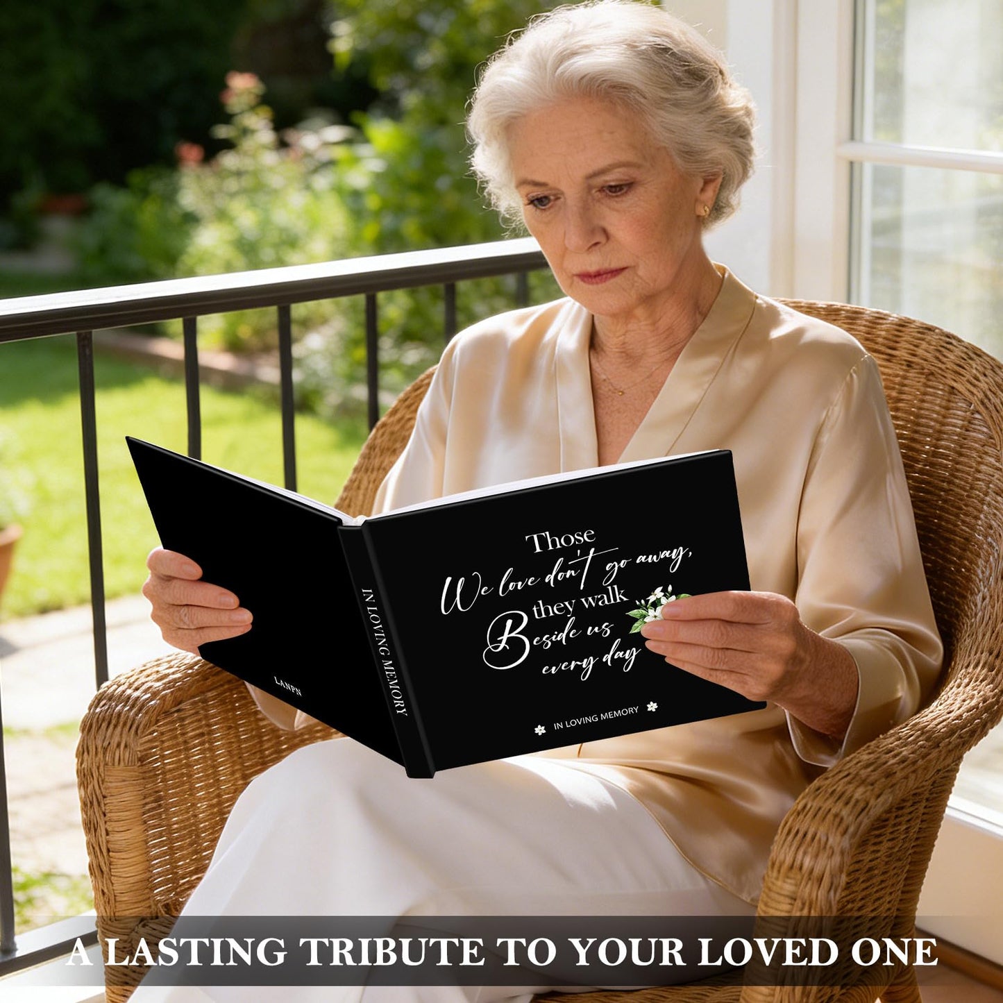 Lanpn Funeral Guest Book for Memorial Service, 100 Pages in Loving Memory Sign in Books for Guests with Memorial Table Sign, Leather Cover Funeral Favors Registry Book, Black