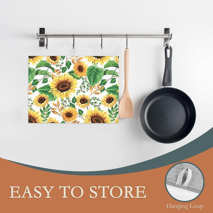 Summer Sunflowers Dish Drying Mats, 18x24 Inch Ultra Absorbent Microfiber Dishware Pad for Kitchen Counter Decor