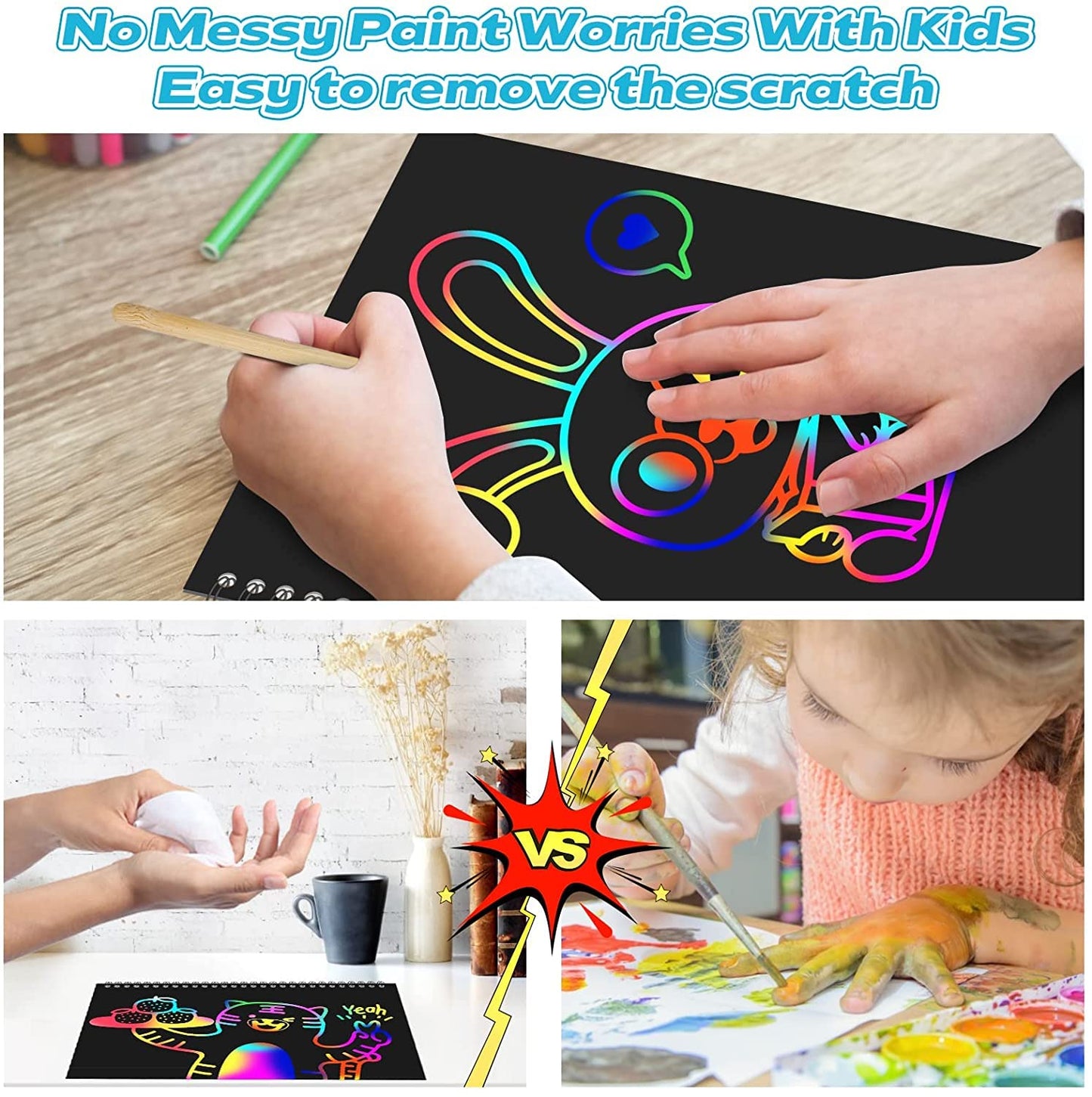Smasiagon Scratch Paper Art Set: 2 Pack Notebooks Art Supplies and Crafts for Kids Back to School Classroom Ages 3 4 5 6 7 8 9 10 Girls Boys Toys Valentine's Day Birthday Party Travel Favor Games