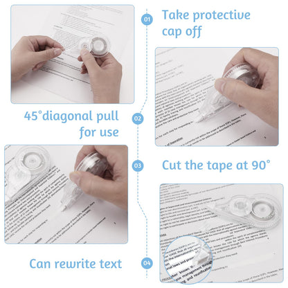 JEFURE 30 Pcs Correction Tape, 39.4 Ft White Wrong Out Tear-Resistant Bulk, Instant Corrections Easy To Use Applicator for School, Office, Note Taking, Journal (Tape Width 0.2 in, Clear)