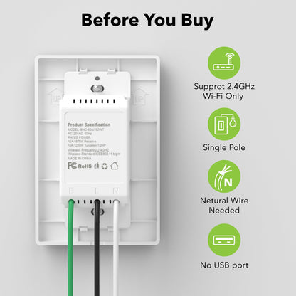 BN-LINK Smart Electrical Outlet with 2 Controlled Plugs and Type-C Charging, in-Wall Smart Wi-Fi Outlet with Voice and APP Remote Control, Compatible with Alexa and Google Assistant, 2.4GHz Wi-Fi Only
