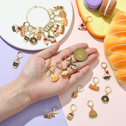 Stiesy 24 Pcs 12 Style Crochet Stitch Markers Enamel Imitation Food Charms Cute Yarn Stitch Markers Cup Cake Bread Coffee Shape Locking Stitch Markers Charms for Crocheting Quilting Jewelry Making