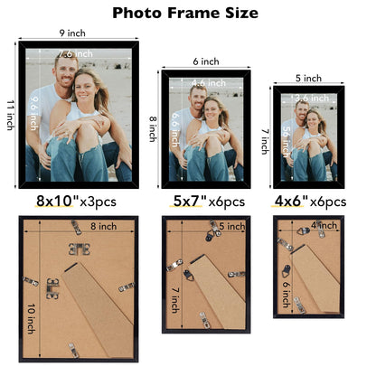 JCJMY 15 Pack Picture Frames Collage Wall Decor for Wall Hanging or Tabletop, Gallery Wall Frame Set for Family, Multi Sizes Photo Frames Collage Including 3Pcs 8x10, 6Pcs 5x7, 6Pcs 4x6, Black