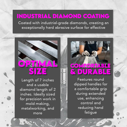 SE 74330DF 6-Piece Flat Diamond Grit File Set - Multi-Grit for Metals, Glass, Stones - 7" Length, 2" Diamond Surface, Round Handles - Includes PVC Pouch