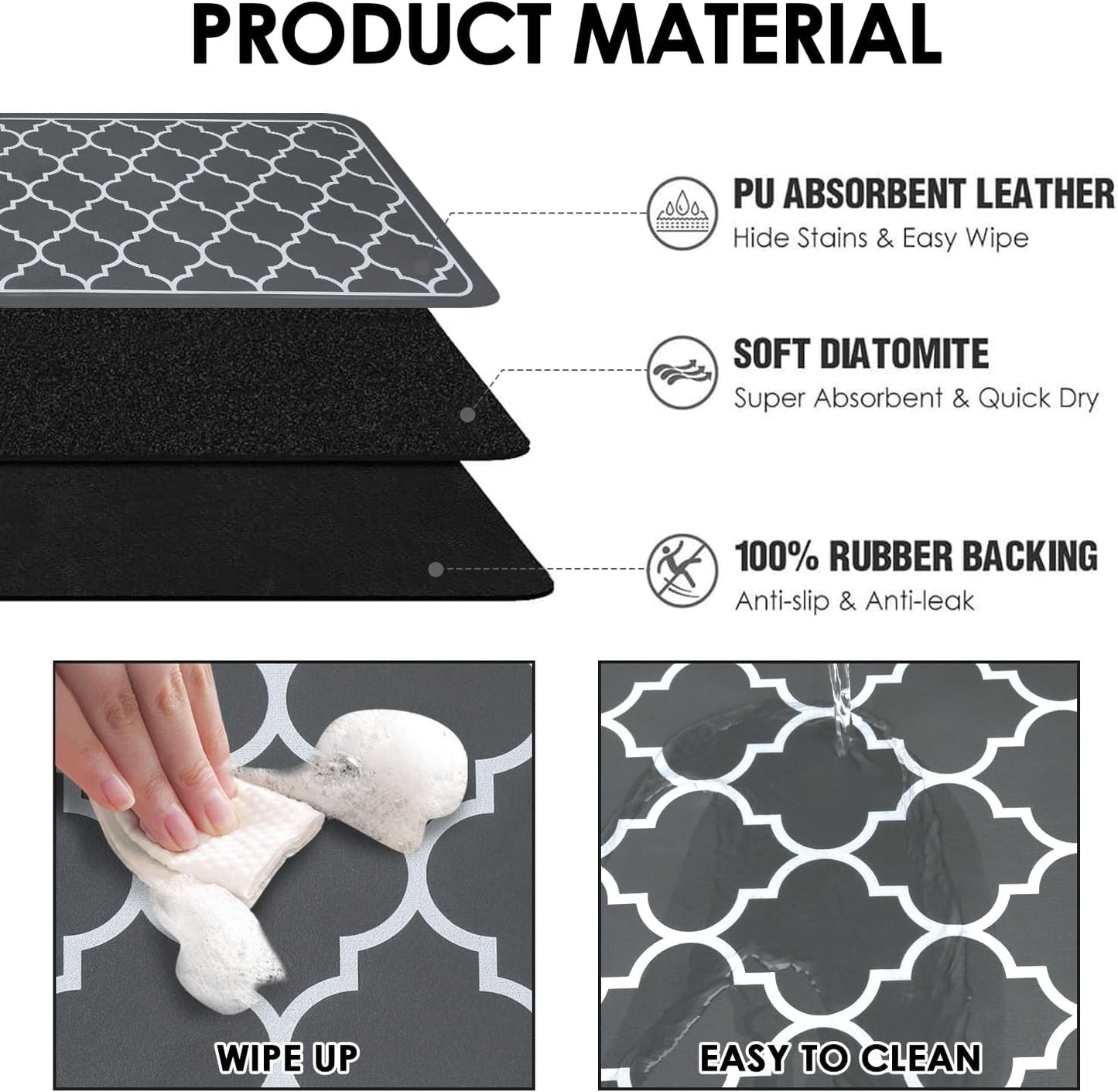 19"x 12" Counter Absorbent Dish Drying Mats for Baby Bottle Dish Rack, Coffee Maker Mat Easy to Clean Non-slip Rubber
