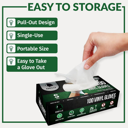 GORILLA SUPPLY Disposable Heavy Duty Vinyl Gloves, Small, 100 Count, White, Unisex