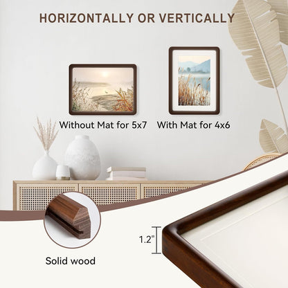 5x7 4x6 Picture Frame Wood Natural Solid Walnut Photo Frames with Mat, Handcrafted Wooden Frame for Tabletop or Wall