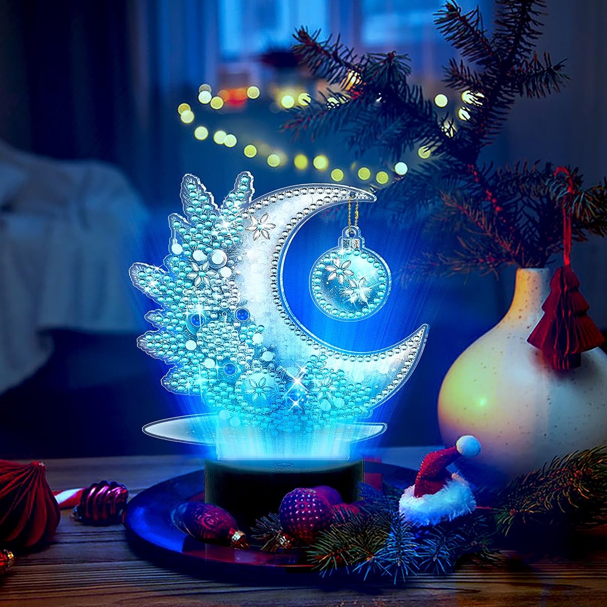JBTM24 Diamond Art Night Light, Diamond Painting Desktop Ornaments for Adults, Gem Art Touch Lamp for Living Room Bedrooms, Desktop Bedside Luminous Ornaments Decorate (Moon)