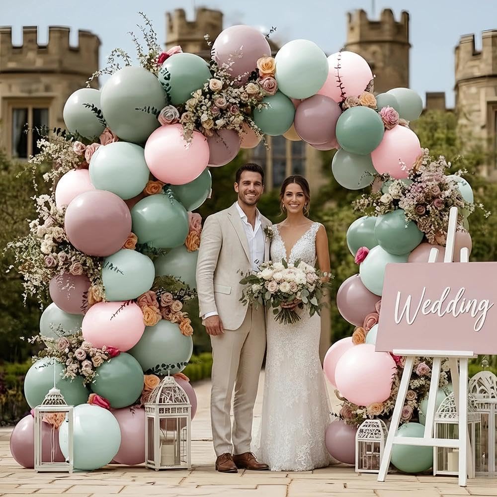Pink Green Balloon Arch with Artificial Flowers Double Stuffed Dusty Light Pink Sage Green Balloon Garland Kit Eucalyptus Leaves for Baby in Bloom Birthday Bridal Shower Wildflower Party Decorations