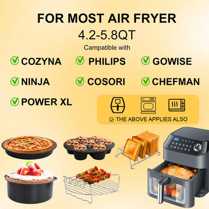 YuxingK Air Fryer Accessories Kit - 12pcs Universal for 4, 4.2, 5, 5.5, 5.8 QT Gowise Cosori Phillips Ninja Cozyna Air Fryer