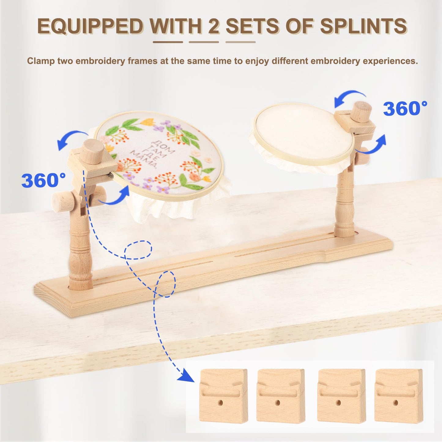 PATIKIL Embroidery Hoop Stand, Adjustable Rotated Beech Wood Cross Stitch Stand Holder Scroll Frame for DIY Art Craft, Sewing, Needlework Projects, Style 2