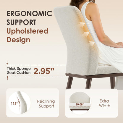 MALOL Upholstered Kitchen Chairs Set of 6, Modern Kitchen Chairs with High Back, Padded Fabric Dining Room Chair with Solid Wood Legs for Restaurant/Cafe/Home, Beige