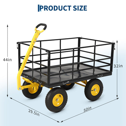 Heavy Duty 1500 Lbs Capacity Mesh Steel Garden Cart Folding Utility Wagon with Removable Sides, Garden Cart on Wheels for Gardening Soil, Tools, and Plant Transport