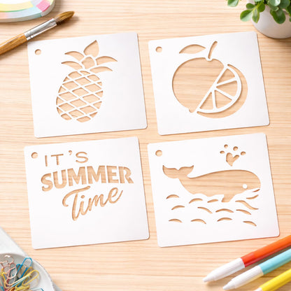 80 Pcs 3 Inch Summer Stencils for Painting, Reusable Beach Ocean Stencils for Wood, Wall, Canvas & Cards, Tropical DIY Crafts Decor