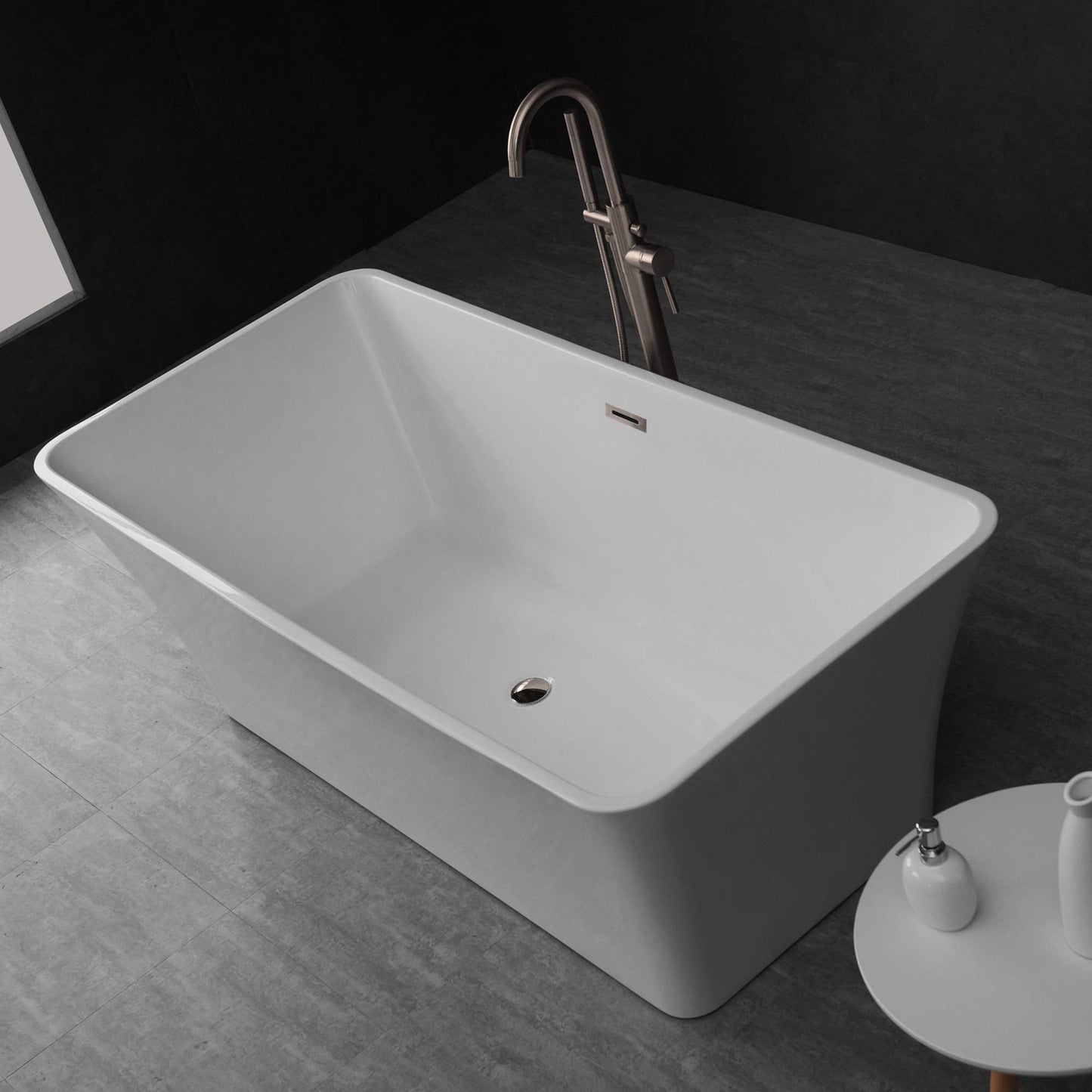 WOODBRIDGE 67" Acrylic Freestanding Bathtub Contemporary Soaking Tub, White Acrylic (Brushed Nickel Drain/Overflow),B0004 -B/N-Drain &O