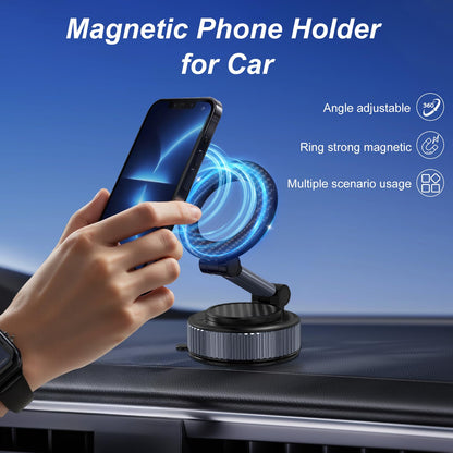 Magnetic Phone Charging Holder for Car - Upgraded 360° Vacuum Magnetic Phone Holder, Foldable Retractable Suction Cup Car Phone Mount for Magsafe for Your Car/Gym/Mirror Mount for iPhone & Android
