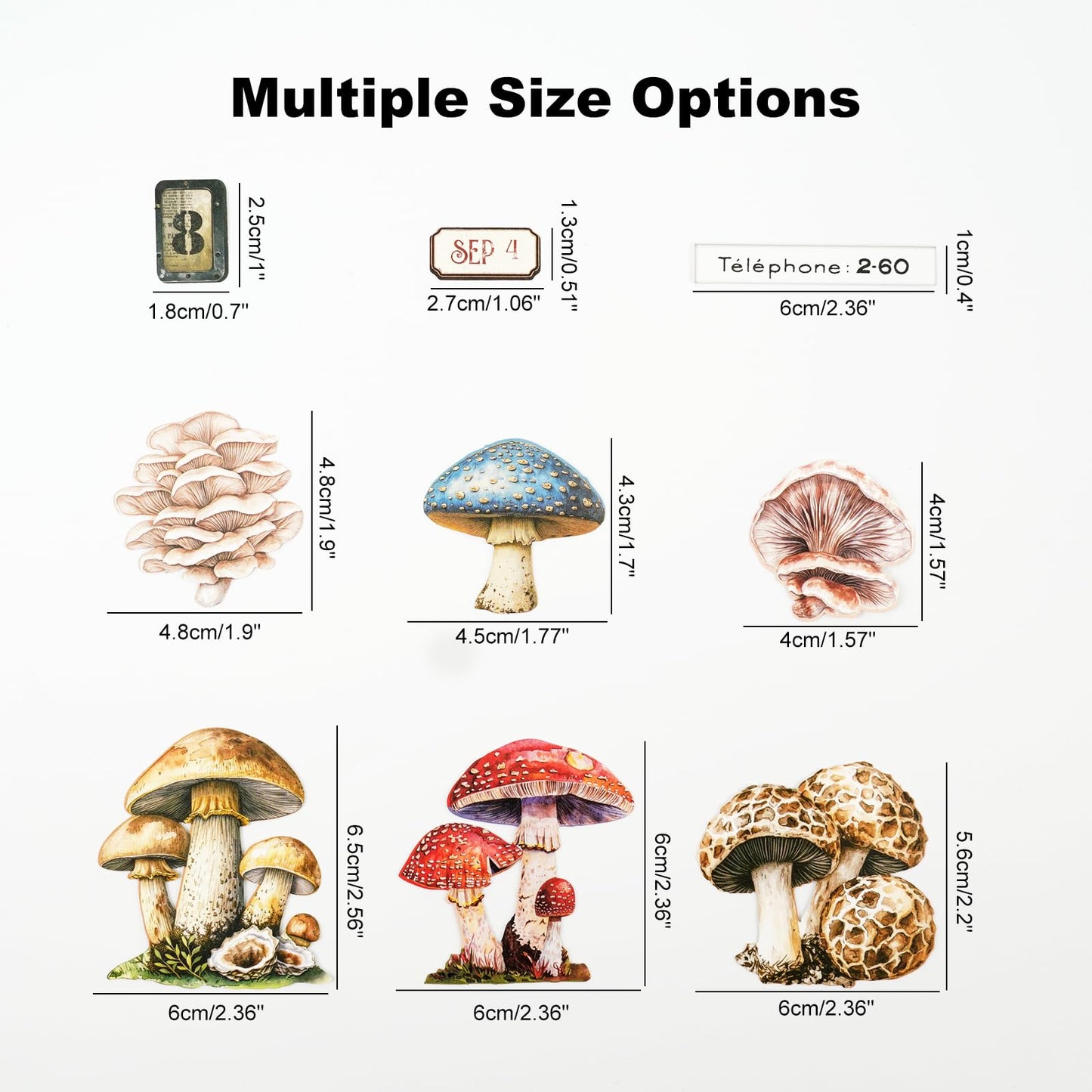Moriquill 150PCS Mushroom & Text Label Stickers Set, Retro Botanical Specimen Die-Cut Pack – Writable White Kraft, Peel & Stick for Scrapbooking Journals Collage DIY Crafts Décor