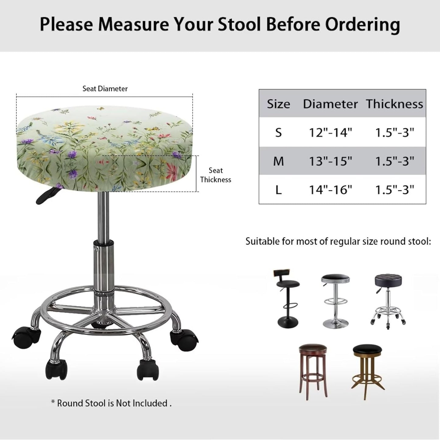 14-16 Inch Bar Stool Covers Elastic Fabric Dia Round Stool Dust Covers Stretchy Washable Stool Seat Slipcover Chair