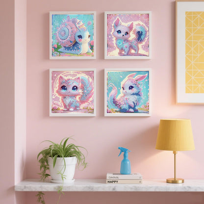FlyingMage 5D Diamond Art Kits for Adults,Kawaii DIY Painting Art for Women, 4 Pack Cute Diamond Arts and Crafts Sets,Diamond Art Mosaic Kits,Big Gem Full Drill Diamond Dots, Fox Cat Rabbit Snail
