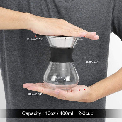 Yosoo Elegant Hand Pour Over Coffee Maker Set, Reusable Manual Drip Filter, Glass Carafe & Stainless Steel Filter