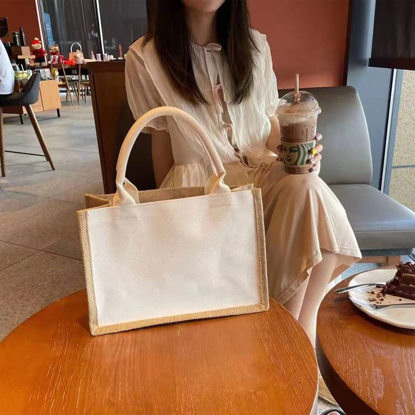 Jute Tote Bag Large16.5"x7"x13" [10pcs] With Button Handles Grocery Bags