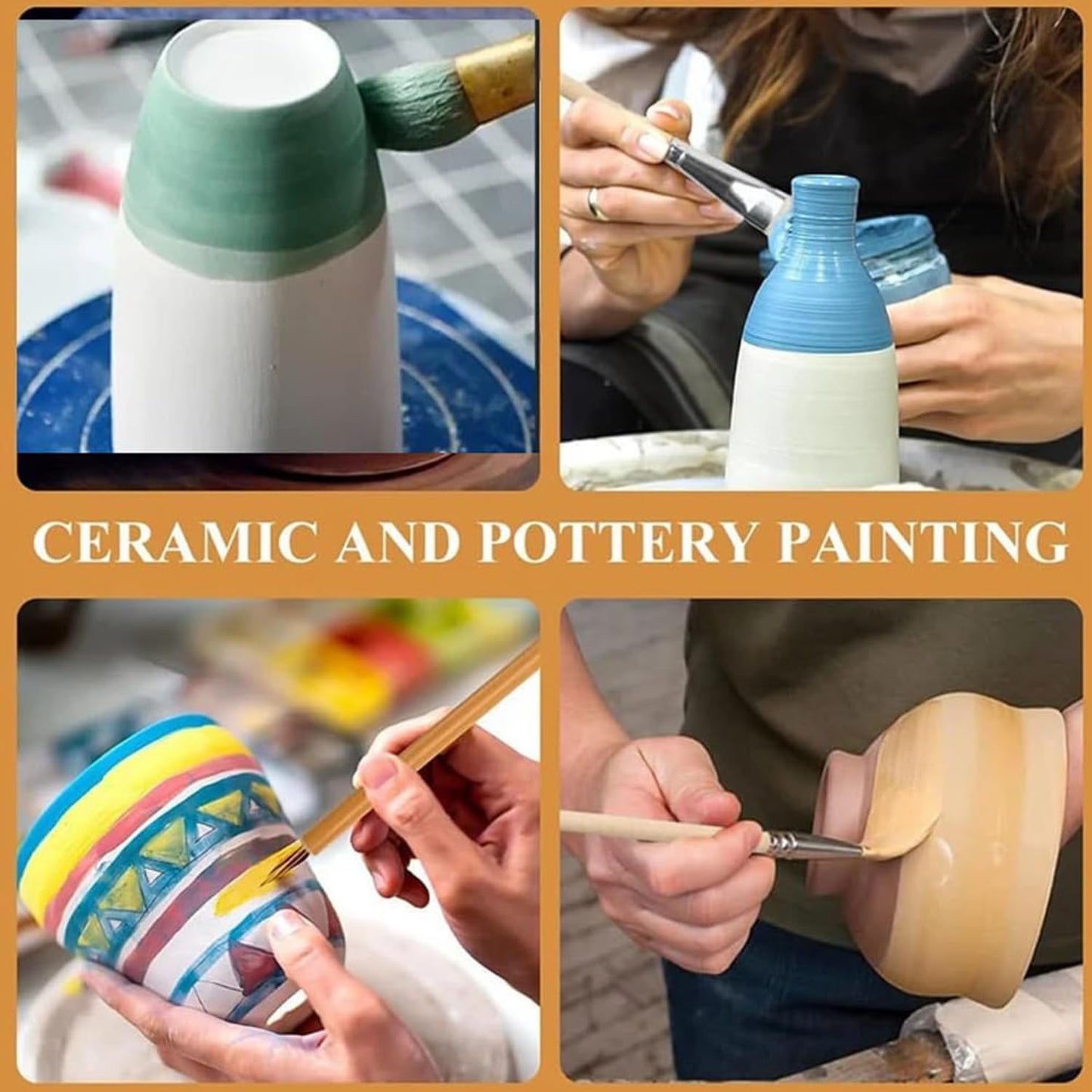 10 Pcs Pottery Glazing Brushes, Goat Hair Mop & Blending Brush Set for Ceramics, Acrylic Painting, Clay - Soft Bristle Artist Tools for Pottery Wheel, Canvas, Kiln Firing